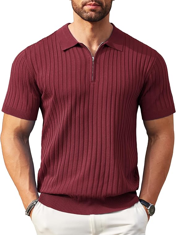 Zipper Half Sleeves Polo T-shirt by Fine Fits