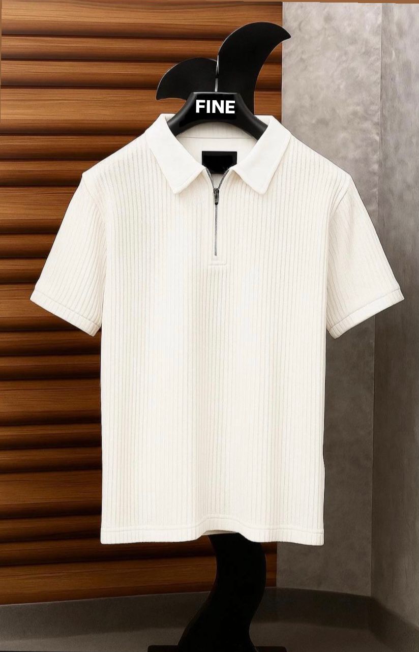 Zipper Half Sleeves Polo T-shirt by Fine Fits