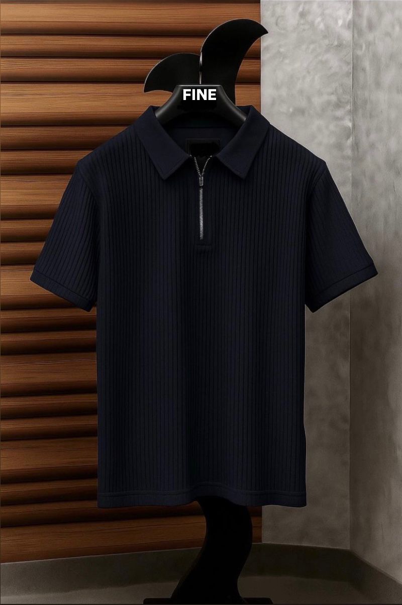 Zipper Half Sleeves Polo T-shirt by Fine Fits